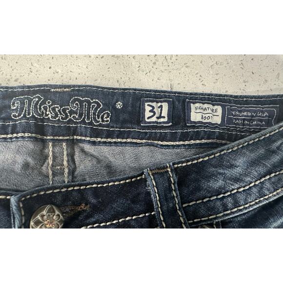 MISS ME Jeans Womens Size 31 Signature Slim Boot Cut Blue Denim Mid Rise Pants - Picture 3 of 4